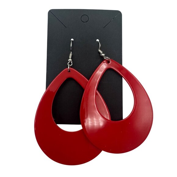 Unbranded Jewelry - Red Teardrop Acrylic Dangle Earrings Stylish Hook Design Lightweight New